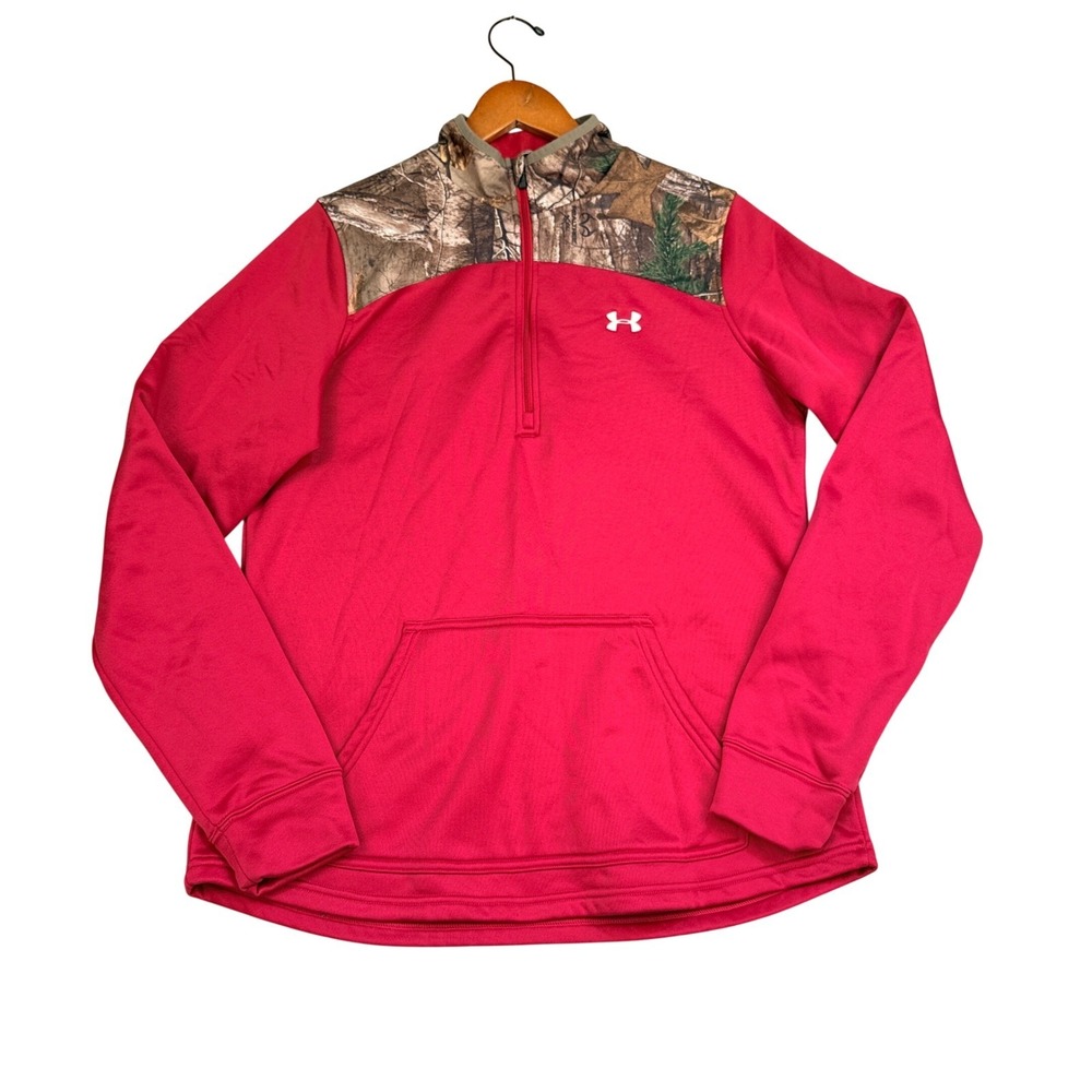 Under Armour Realtree‎ Camo 1/4 Zip Fleece Pullover Womens Medium Full Zip Pink